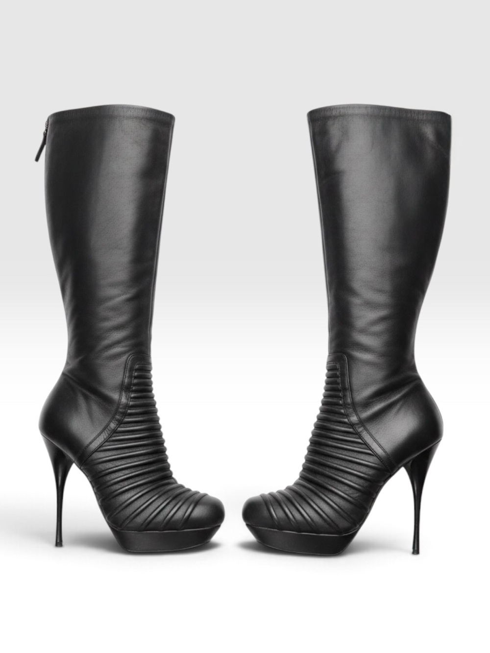 • L.A.M.B. • Gwen Stefani Black Leather Knee High Stiletto Boots 7.5